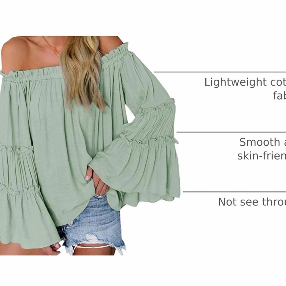 Off-Shoulder Ruffle Sleeve Top - Green - Picture 4 of 8